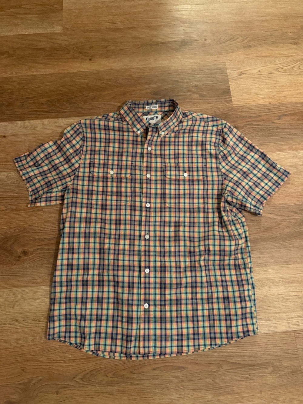Duluth Trading Co Plaid Short-Sleeve Button-Down Shirt - Yellow & Blue